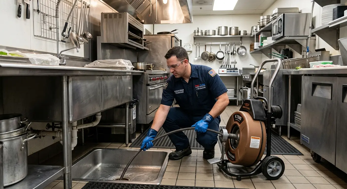 Commercial drain cleaning service in a restaurant kitchen in Manasquan